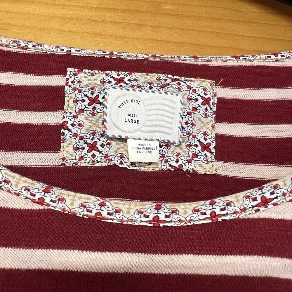 Postmark Anthropologie Fairley Tunic Top Sz L Burgundy Striped High Low Pockets - Picture 3 of 5